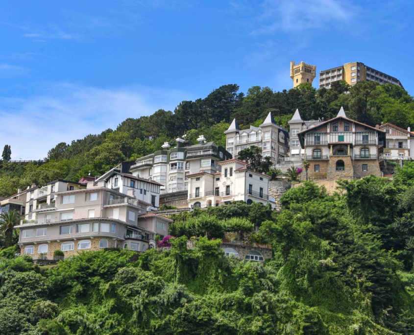 San Sebastian, Spain - 2 August 2021: Views of Monte Igueldo from La Concha Bay