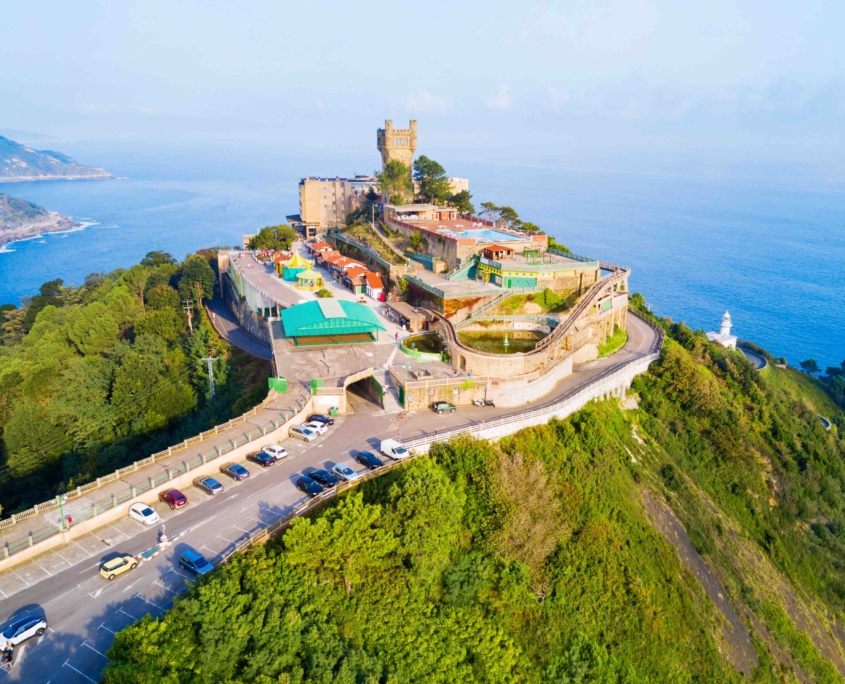 Monte Igueldo Tower, viewpoint and Amusement Park on the Monte Igueldo mountain in San Sebastian or Donostia city in Spain