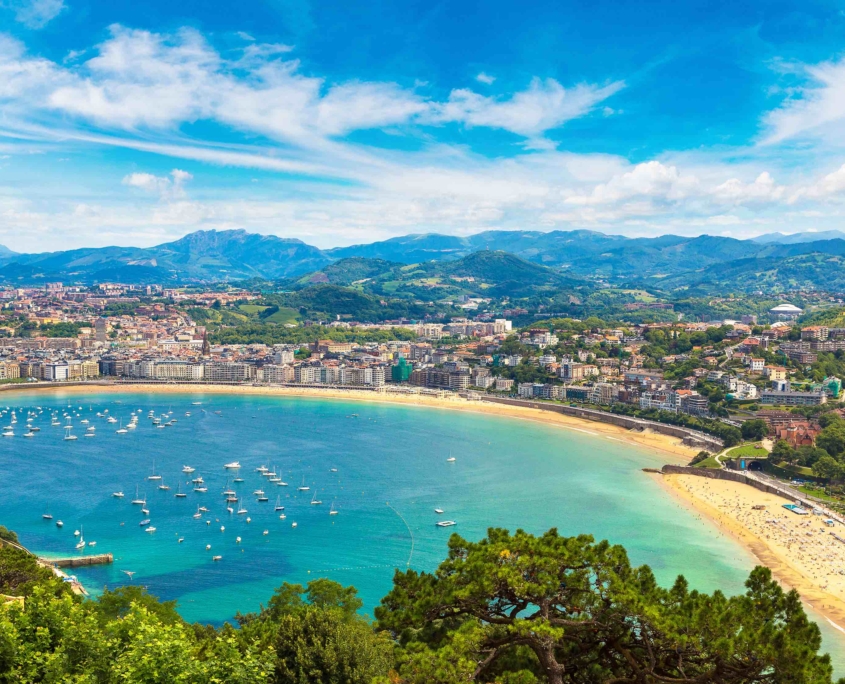 Panoramic aerial view of San Sebastian (Donostia) in a beautiful summer day, Spain